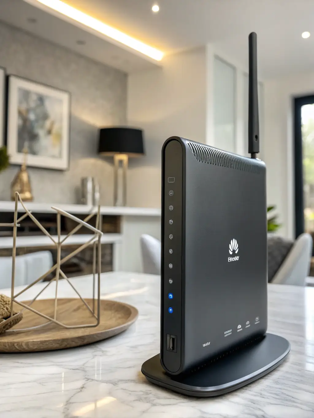 A photograph of Althea's hardware setup in a residential home, showcasing the mesh networking technology and user-friendly interface. The image should emphasize the ease of deployment and management.