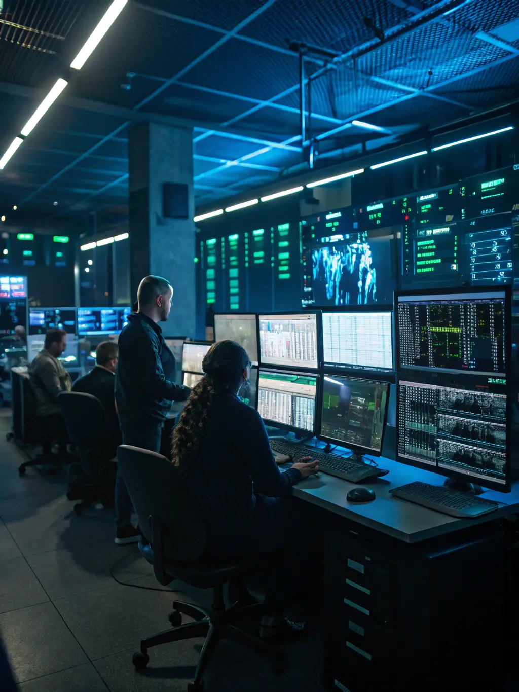 Image of EfiWifi's network operations center (NOC), showing the monitoring dashboards and staff managing the network in real-time. The NOC is equipped with advanced tools for proactive monitoring and troubleshooting.